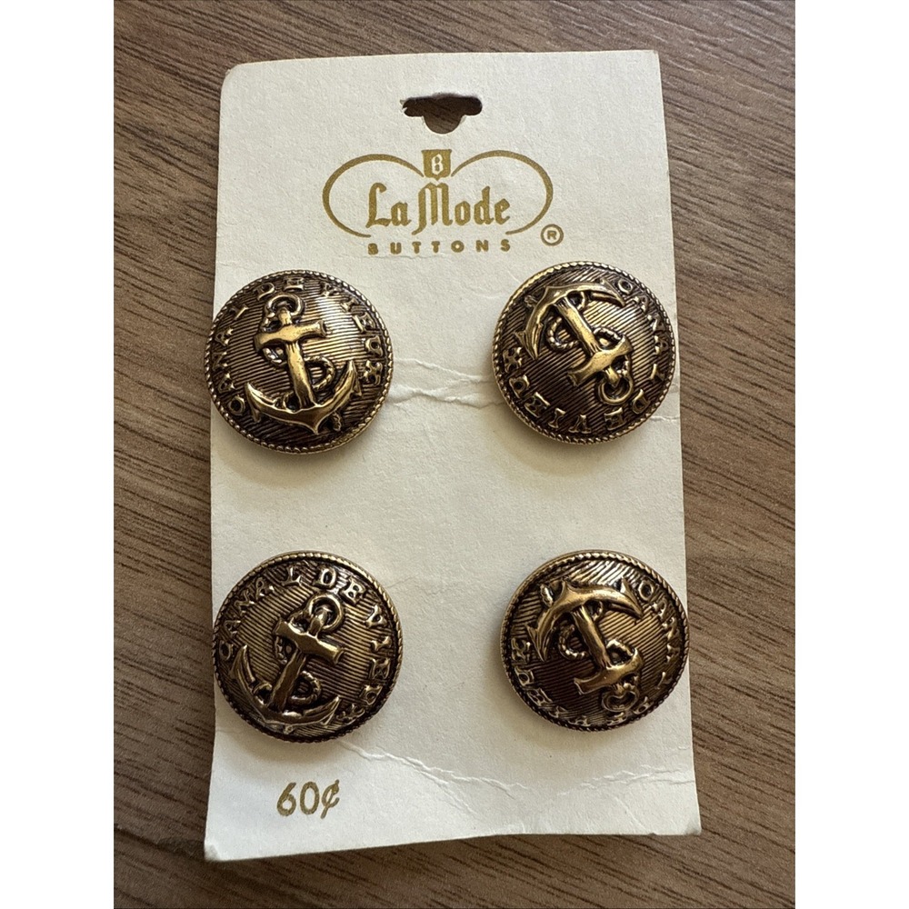 Vintage Buttons Canal de Vieux Brass Button Anchor Rope Gold Tone Set Of 4Button